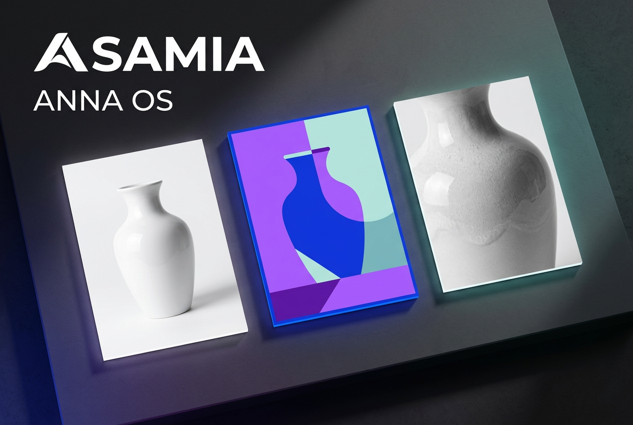 ASAMIA ANNA OS concept: three distinct creative treatments of a product